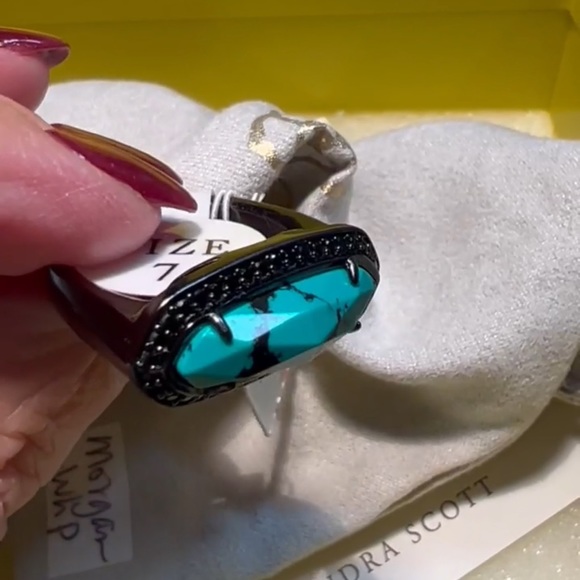 NWT Kendra Scott Arielle Ring Variegated Turquoise & Gunmetal SUPER RARE Perfect - Picture 13 of 14